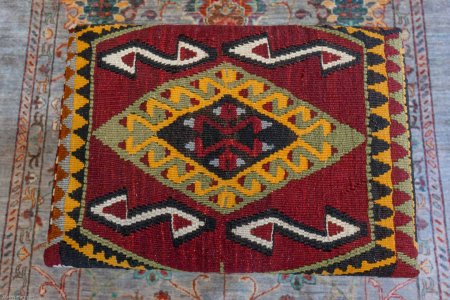 Hand-Made Anatolian Kilim Footstool From Turkey