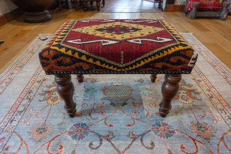 Hand-Made Anatolian Kilim Footstool From Turkey