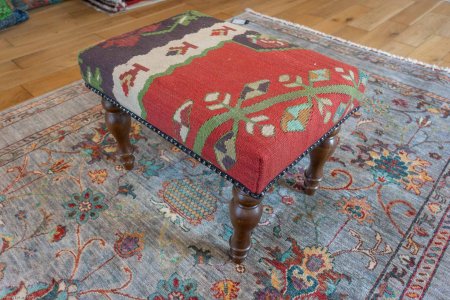 Hand-Made Anatolian Kilim Footstool From Turkey