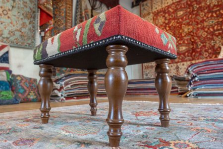 Hand-Made Anatolian Kilim Footstool From Turkey