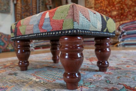 Hand-Made Anatolian Kilim Footstool From Turkey