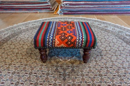 Hand-Made Anatolian Kilim Stool From Turkey