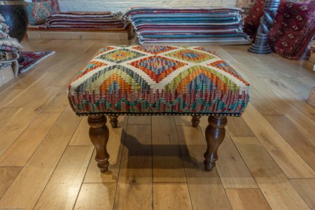 Hand-Made Mazar Kilim Footstool From Afghanistan