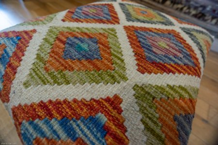 Hand-Made Mazar Kilim Footstool From Afghanistan