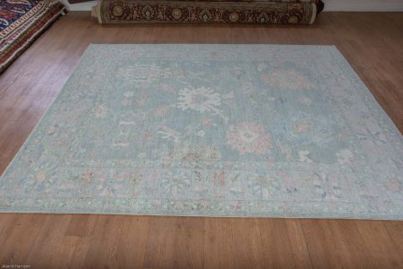 Hand-Knotted Afghan Oushak Rug From Afghanistan