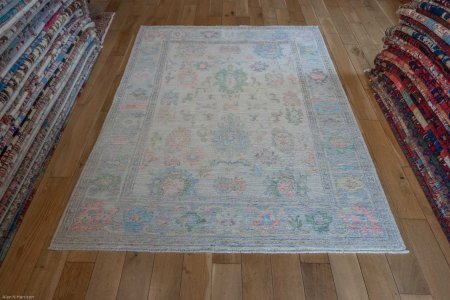 Hand-Knotted Afghan Oushak Rug From Afghanistan