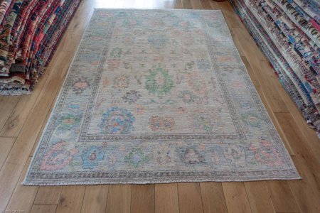 Hand-Knotted Afghan Oushak Rug From Afghanistan