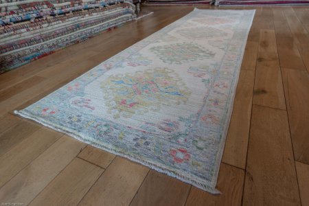 Hand-Knotted Afghan Oushak Rug From Afghanistan