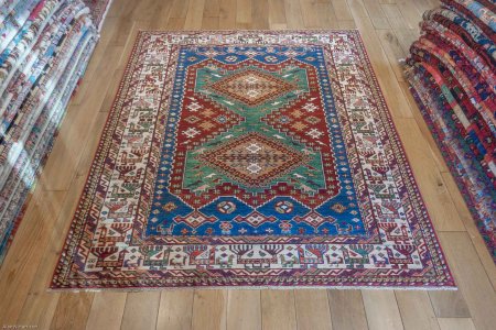 Hand-Knotted Kazak Rug From Afghanistan
