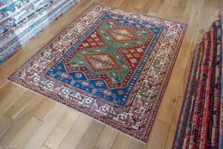 Hand-Knotted Kazak Rug From Afghanistan