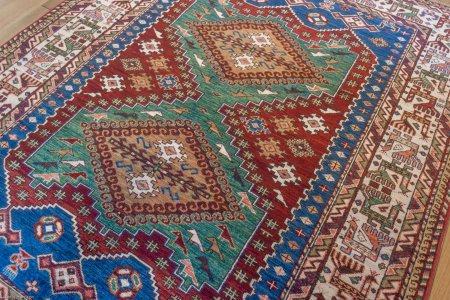 Hand-Knotted Kazak Rug From Afghanistan