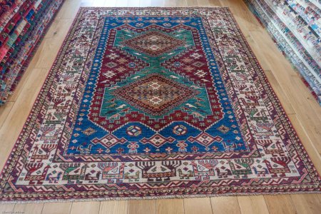 Hand-Knotted Kazak Rug From Afghanistan