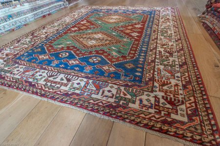 Hand-Knotted Kazak Rug From Afghanistan