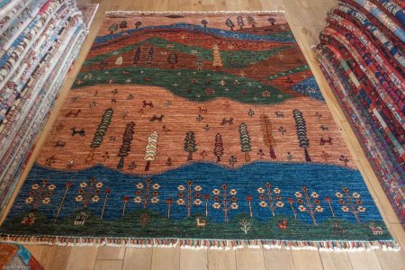 Hand-Knotted Khorjin Rug From Afghanistan