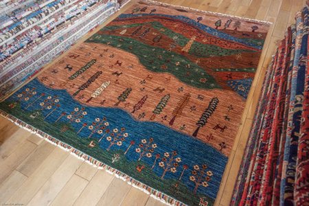 Hand-Knotted Khorjin Rug From Afghanistan