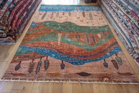 Hand-Knotted Khorjin Rug From Afghanistan