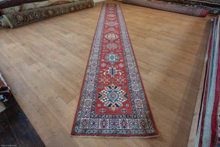 Hand-Knotted Kazak Runner From Afghanistan