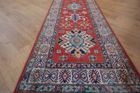 Hand-Knotted Kazak Runner From Afghanistan