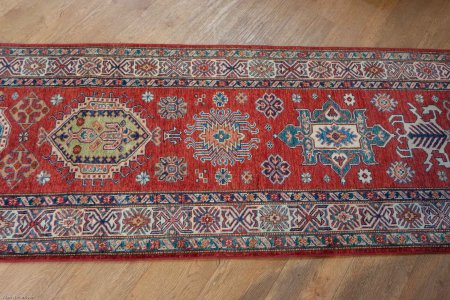 Hand-Knotted Kazak Runner From Afghanistan