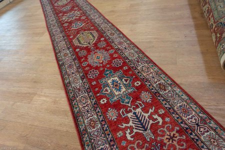 Hand-Knotted Kazak Runner From Afghanistan