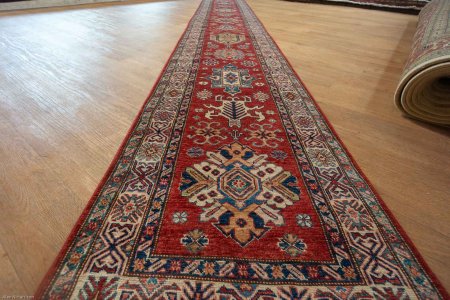 Hand-Knotted Kazak Runner From Afghanistan