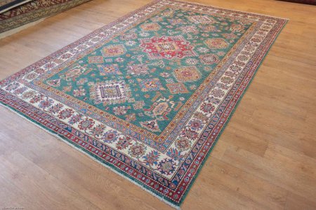 Hand-Knotted Fine Kazak Rug From Afghanistan