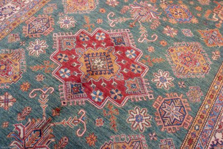 Hand-Knotted Fine Kazak Rug From Afghanistan