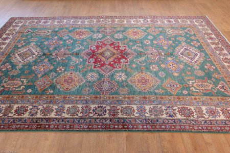 Hand-Knotted Fine Kazak Rug From Afghanistan