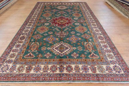 Hand-Knotted Fine Kazak Rug From Afghanistan