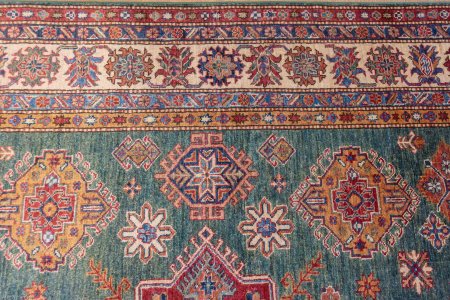 Hand-Knotted Fine Kazak Rug From Afghanistan