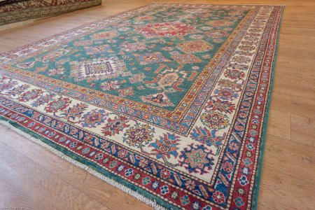 Hand-Knotted Fine Kazak Rug From Afghanistan