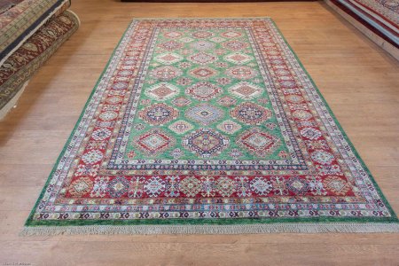 Hand-Knotted Fine Kazak Rug From Afghanistan