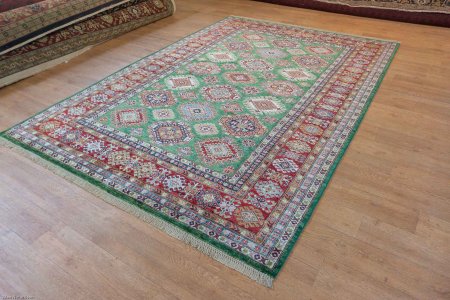 Hand-Knotted Fine Kazak Rug From Afghanistan