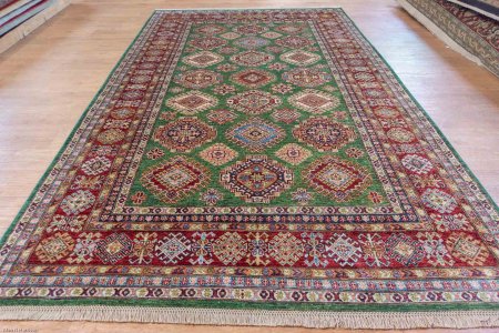 Hand-Knotted Fine Kazak Rug From Afghanistan