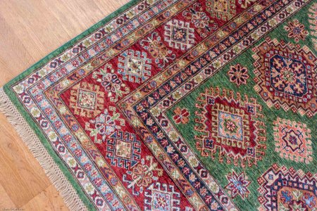 Hand-Knotted Fine Kazak Rug From Afghanistan