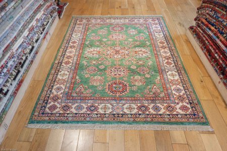 Hand-Knotted Fine Kazak Rug From Afghanistan