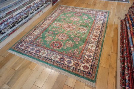 Hand-Knotted Fine Kazak Rug From Afghanistan