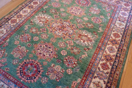 Hand-Knotted Fine Kazak Rug From Afghanistan