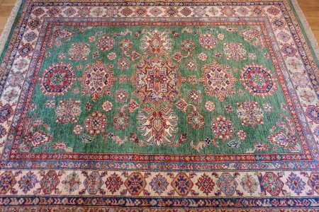 Hand-Knotted Fine Kazak Rug From Afghanistan