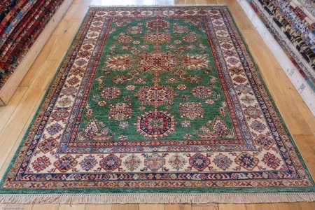 Hand-Knotted Fine Kazak Rug From Afghanistan