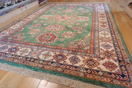 Hand-Knotted Fine Kazak Rug From Afghanistan