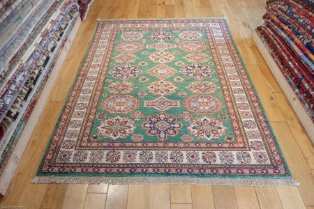 Hand-Knotted Fine Kazak Rug From Afghanistan