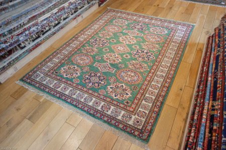 Hand-Knotted Fine Kazak Rug From Afghanistan