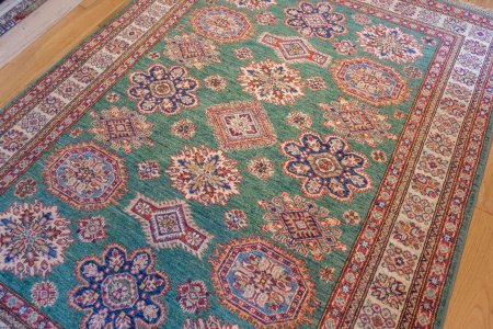 Hand-Knotted Fine Kazak Rug From Afghanistan