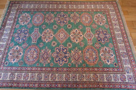 Hand-Knotted Fine Kazak Rug From Afghanistan