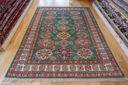 Hand-Knotted Fine Kazak Rug From Afghanistan