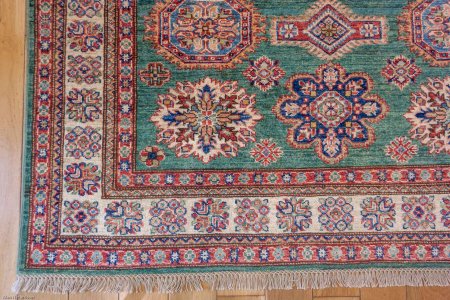 Hand-Knotted Fine Kazak Rug From Afghanistan