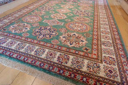 Hand-Knotted Fine Kazak Rug From Afghanistan