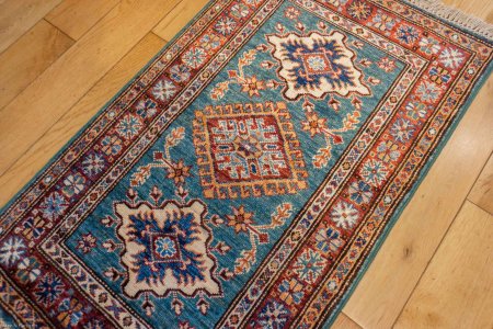 Hand-Knotted Fine Kazak Rug From Afghanistan