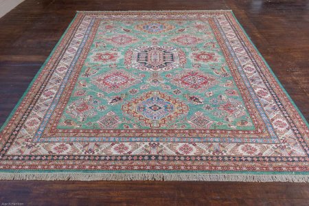 Hand-Knotted Fine Kazak Rug From Afghanistan